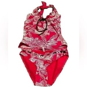 La Vie En Rose Aqua bathing suite red  floral medium